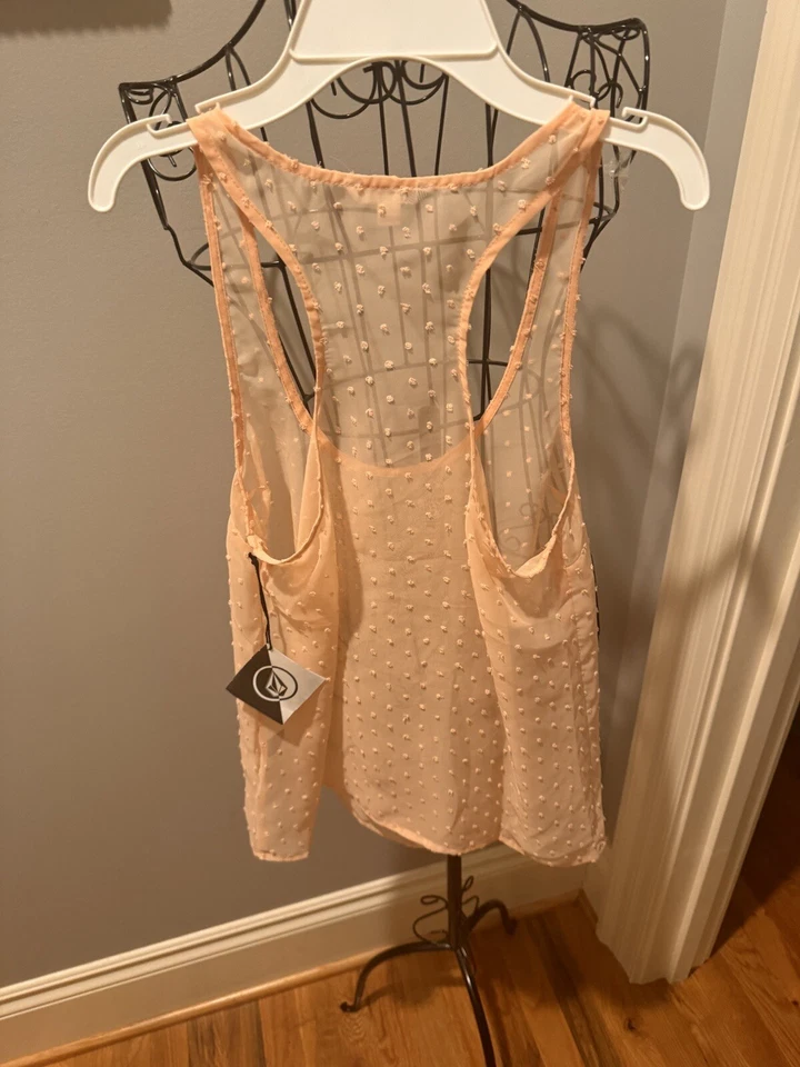 VOLCOM Women's Tank Size XS Sweet Dot Sheer Peach Top NEW - Image 2 of 4