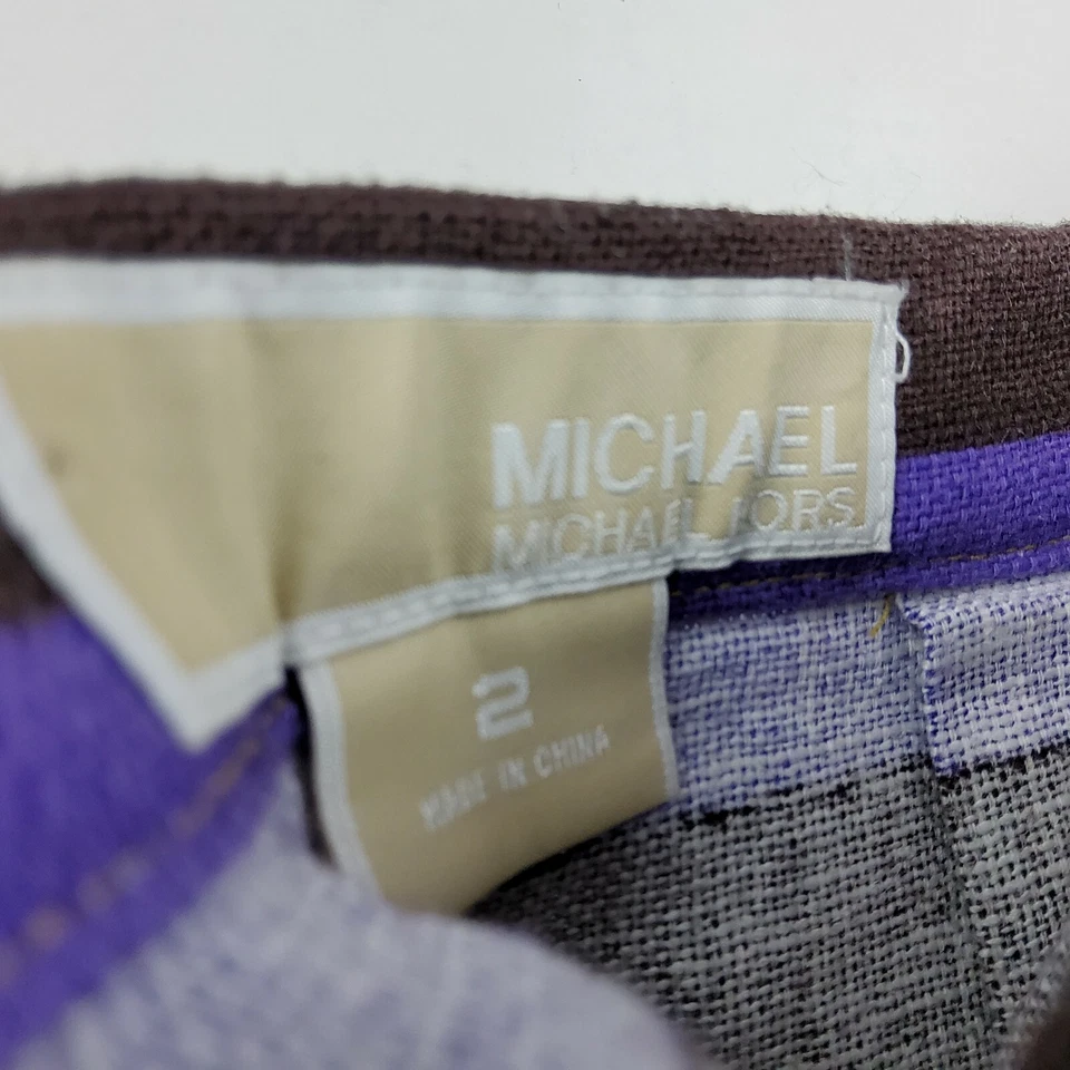 Saia plissada feminina listrada mistura de linho Michael Kors tamanho 2 - Imagem 3 de 4