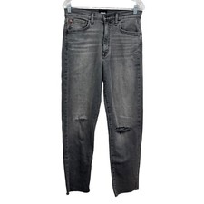 Hudson Charcoal Gray Kass Jeans Straight Distressed Stretch Raw Hem Women 27