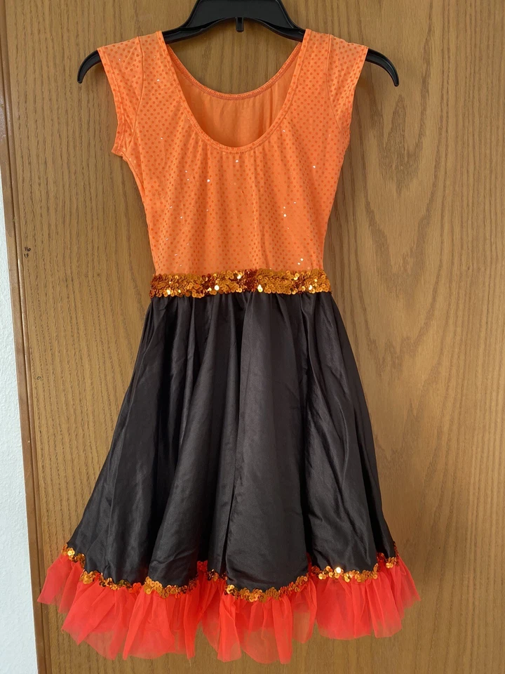 Vestido Falda Caniche Naranja Leo’s Dancewear Talla LC Grande Niño Años 50 Lentejuelas Jazz Foto 2 de 4