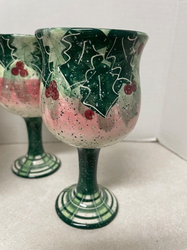 Enesco Julie Ueland 1999 HOLLY BERRY Water/Wine Goblets - Set of 2 Christmas - Picture 4 of 7