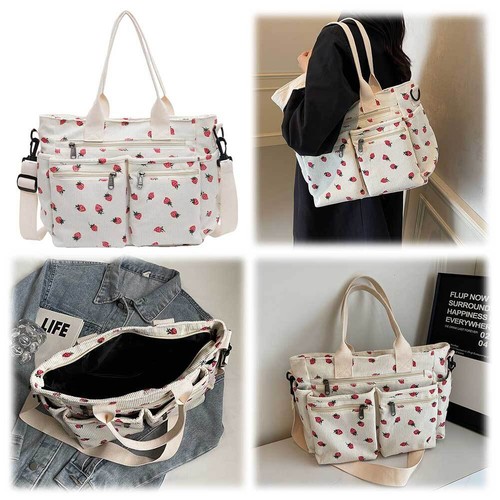 Damen Erdbeere Schultertasche Stylische Umhängetasche Chic Hobo Bag (Weiß) DE - Picture 2 of 12