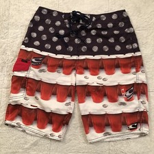 O  Neill Patriotic Flip Cup Red Solo Cup Quarters Board Shorts Swim Trunk Mens 30