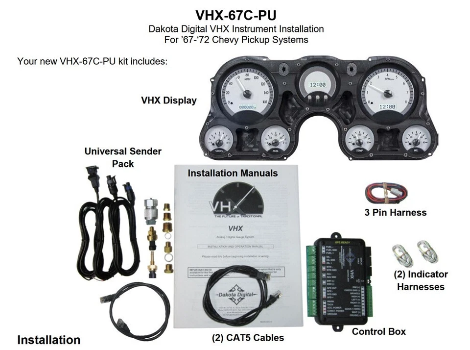 Dakota Digital 67-72 Chevy Pickup Truck Analog Gauges Black Blue VHX-67C-PU-K-B - Image 4 of 4
