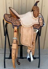 Deep Seat Western Barrel Racing Horse Show Saddle Floral Tooled Tack Set 10"-18"