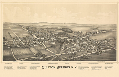 Clifton Springs, New York - 1892 - Aerial Birds Eye View Map Poster