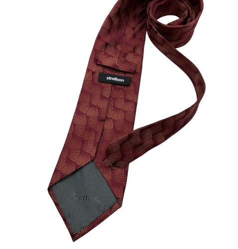 STRELLSON XL Burgundy/Gold Geometric Silk LUXURY Tie ITALY - Picture 2 of 5