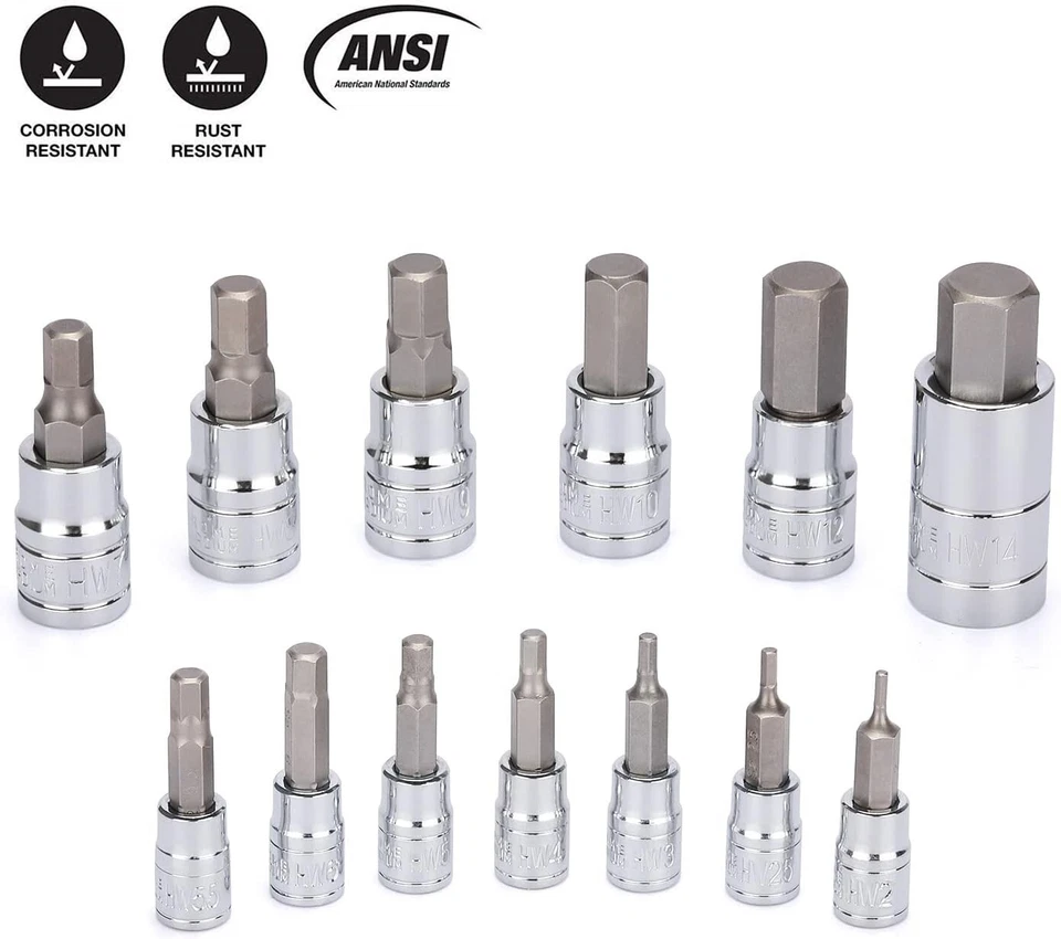 13Pcs Hex Bit Socket Set S2 Steel Bit Socket Tool Kit Metric 2mm-14mm Allen Bit - image 4 of 4