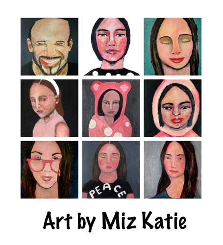 Original Portrait Woman Painting 8x10 Expressive Naive Outsider Art Miz Katie - Picture 8 of 14