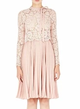 $6390 New VALENTINO Dentelle Lace Fluid Plisse  Dress PALE PINK Rose Nude 8