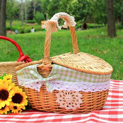 Picknickkorb aus Weide Rattan Aufbewahrung Servierkorb mit Deckel und Griff