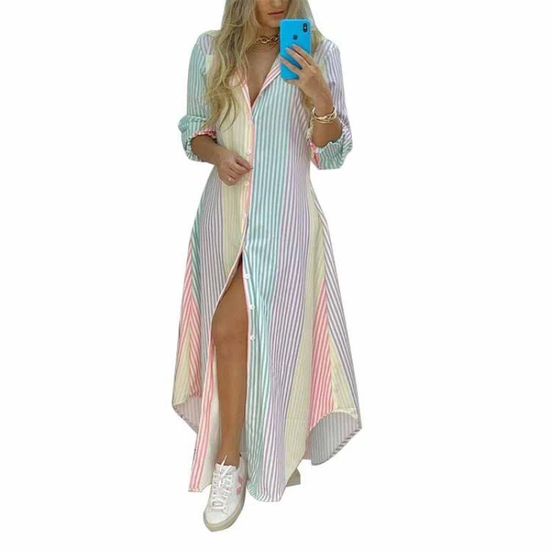 Vestido de Camisa para Mujer Vestido manga larga Estilo Casual