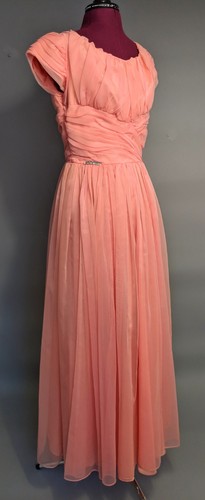 Vintage 50s 60s EMMA DOMB Pink chiffon Prom Formal party dress Long Maxi L Plus - Picture 4 of 12