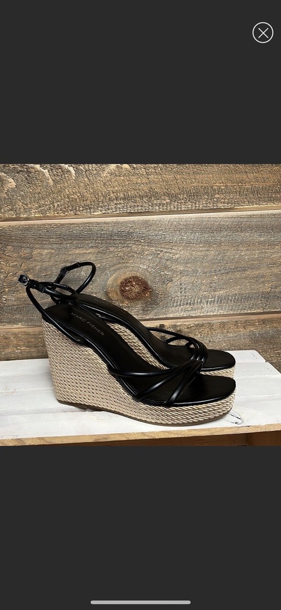 Marc Fisher Zesty Espadrille Platform Wedge Sandals Black Size