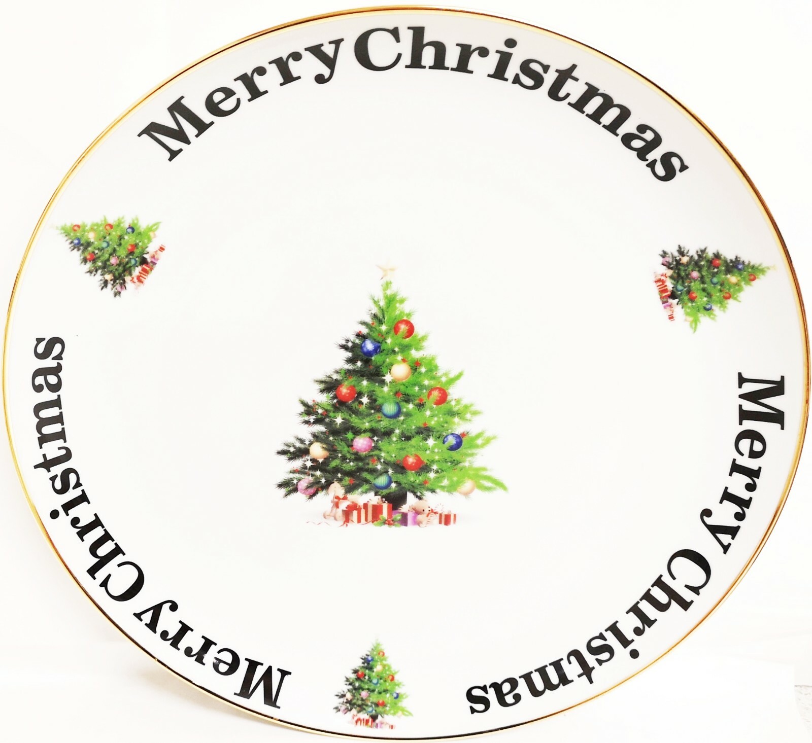 Xmas Tree Merry Christmas Platter Porcelain Gilded Serving Large Plate 31cm 12""