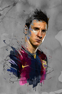 Poster sur toile Lionel Messi Football - Décoration murale - Idée cadeau - Décoration d'intérieur - 20 x 30 cm
