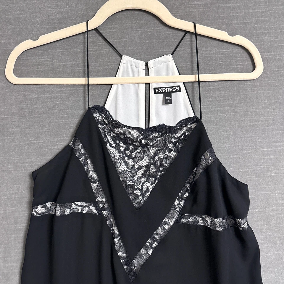 Vestido Express S Negro Encaje Halter Sin Mangas Cóctel Años 90 y2k Hada Grunge Capricho Foto 2 de 4