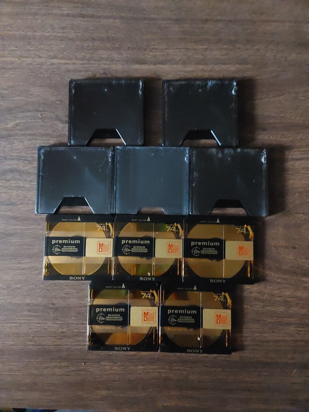 Sony MiniDisc Premium Gold MD 74 Min Lot of 5 Used W/cases Free