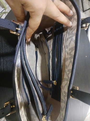 Authentic Michael Kors Jet Set Medium Snap Pocket Tote Bag/Purse White Blue New - 第 9/13 張圖片