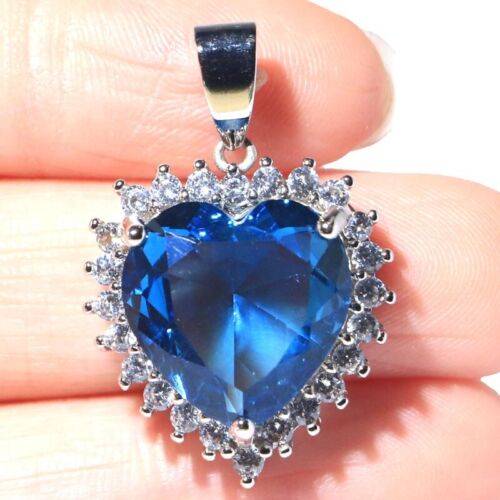 Buy 2 get 1 Free Polished Heart London Blue Topaz CZ Women Silver Pendant - Picture 1 of 3