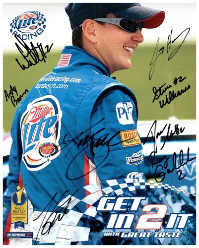 #2 Kurt Busch & Pit Crew Miller Lite 2007 Autographed Hero Card Nascar 8 x 10