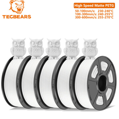 TECBEARS High Speed Matte PETG 600mm/s 3D Printer Filament 5KG No Bubbles White