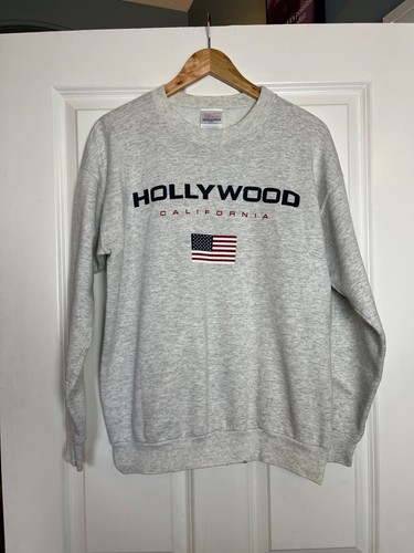 Vintage HOLLYWOOD CALIFORNIA American USA Grey SWEATSHIRT Hanes SIZE MEDIUM