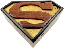 Superman Handcrafted Carved Intarsia Wood Puzzle Box Jewelry Trinket Box