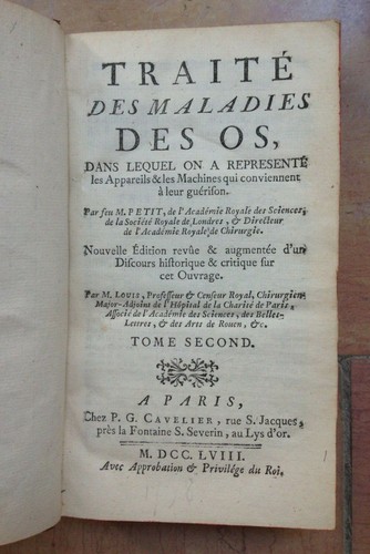 PETIT 1758 TRAITE DES MALADIES DES OS chez Cavelier (2 VOL) ILLUSTRE COMPLET - Picture 3 of 12