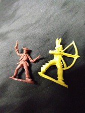 Cowboy and Indian Vintage Plastic Figures Made in Hong Kong Lot of 2