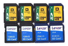 Lot Of 8x Lexar 128MB / 256MB / 512MB MEGABYTE SD Camera Memory Cards