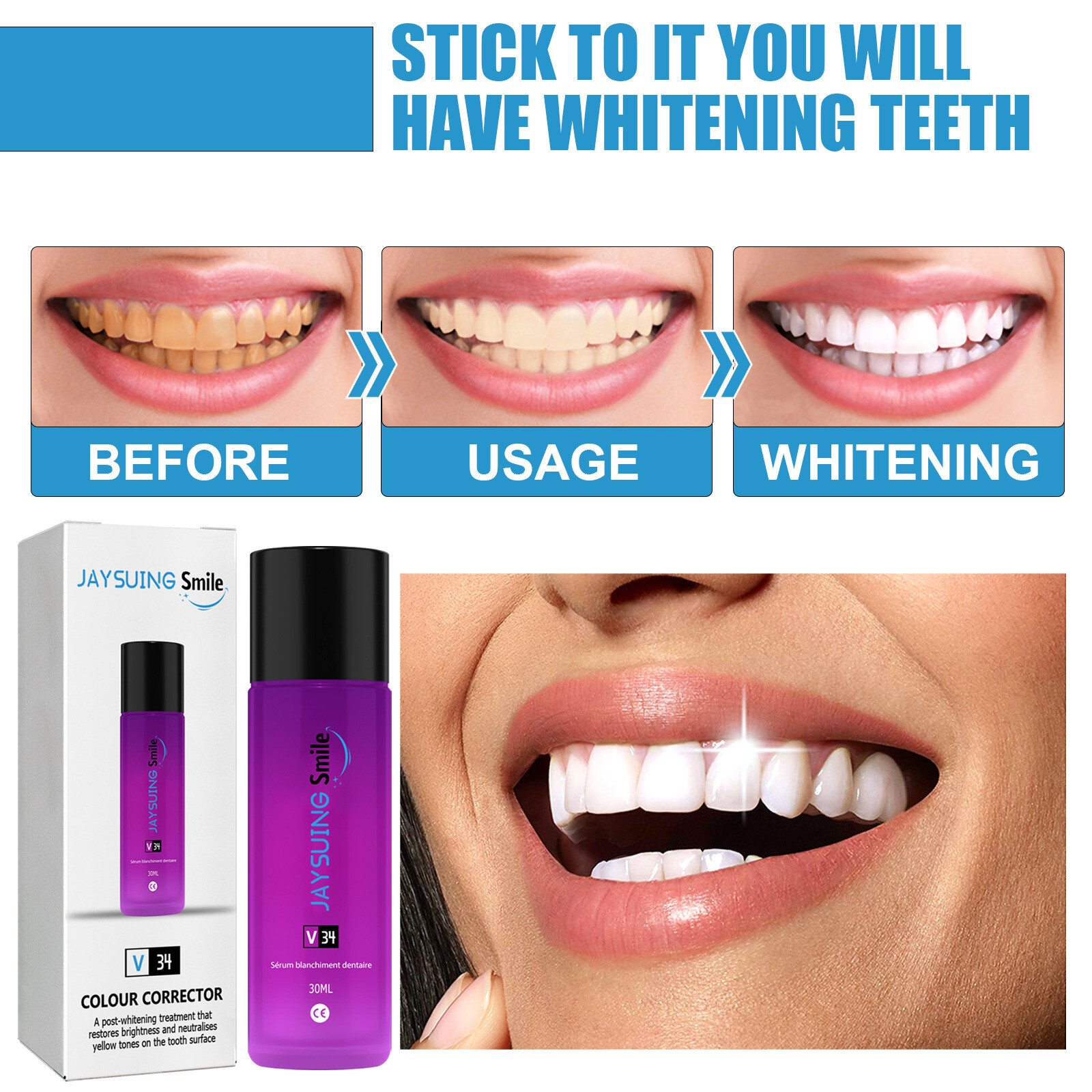 Teeth Whitening Serum Remove Plaque Stains V34 Color Corrector