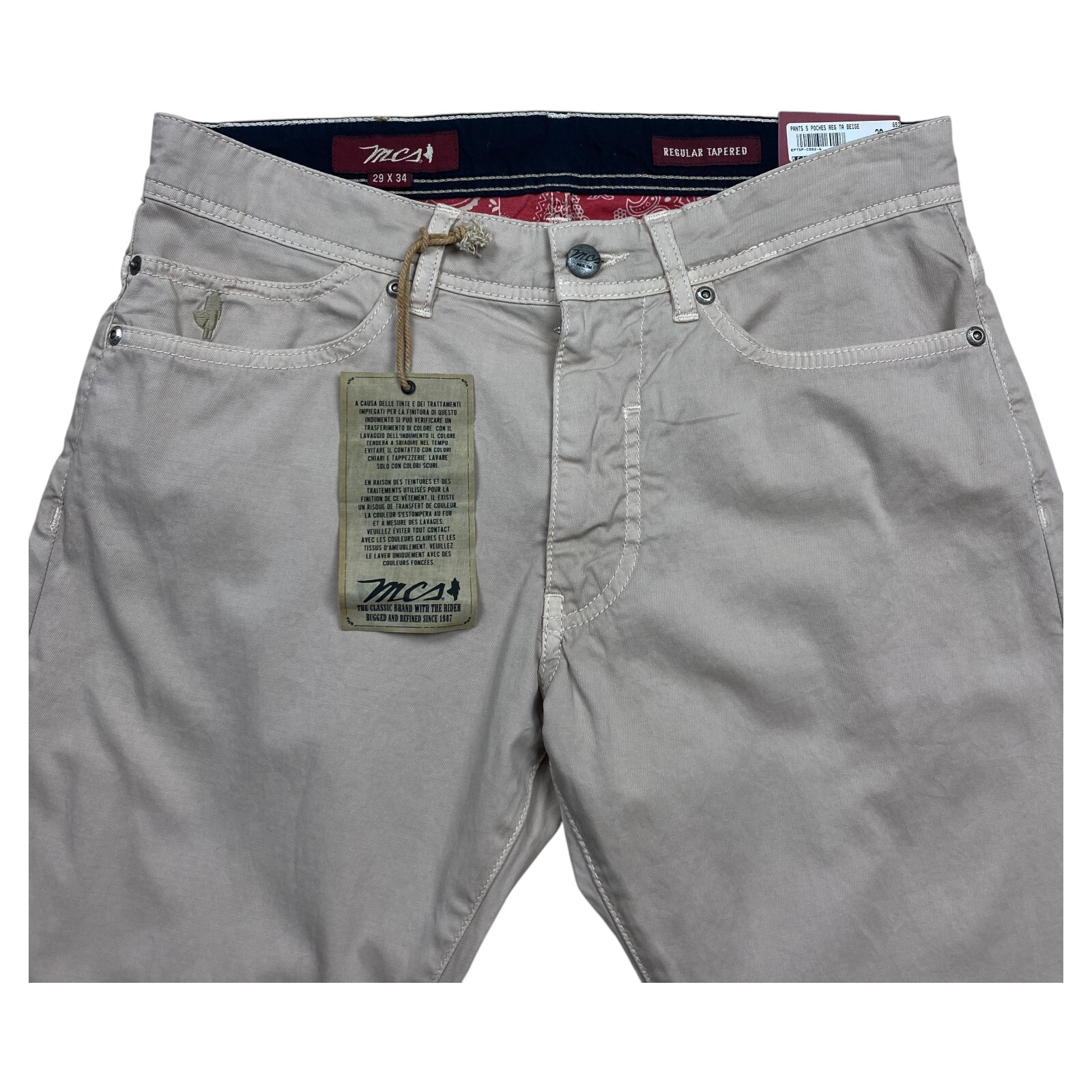MCS Marlboro Classics Trousers Beige Regular Tapered Stretch Men's W29 L34 BNWT image 3