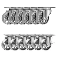 12 Pack Heavy Duty Steel Gray Swivel Plate Caster Wheels  (3.5" Combo)