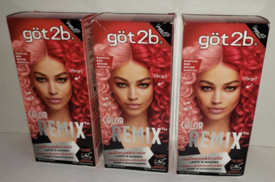 3 Pack Got2b Color Remix, Customizable Hair Color, 092 Radical Red Semi-Perm.