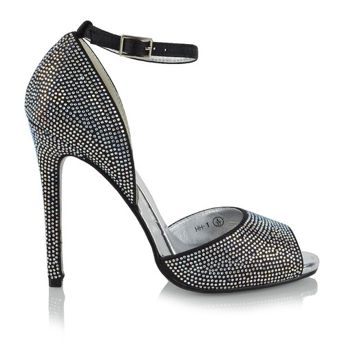 Womens Ankle Strap High Heel Diamante Wedding Shoes Ladies Peep Toe Party Prom - 第 6/45 張圖片