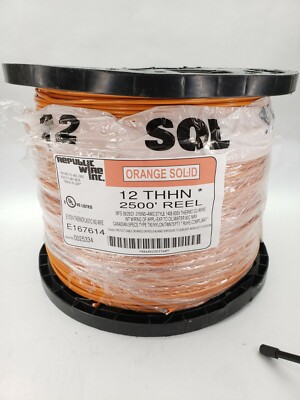 Republic Wire 12 SOL THHN 2500' REEL  E167614 ORANGE SOLID Wire