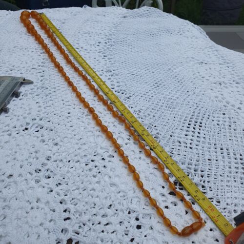 Vintage Bakelite Necklace - 80g Amber Tones - Knotted Graduated Beads - 48" - Picture 9 of 13