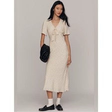 Reformation Tyra Midi Dress in Salt & Pepper Polka Dot 10