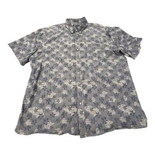 Reyn Spooner Button Down Mens XL Blue Floral Leaf Short Sleeve Classic Shirt