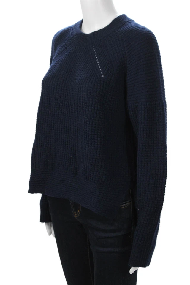 Cárdigan Pullover Otoño Cachemira Unisex Azul Oscuro Lana Cuello Redondo Talla S Foto 2 de 4