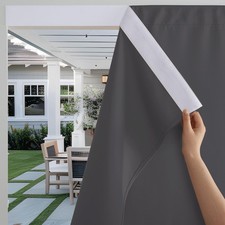 RYB HOME No-Rod Windproof Outdoor Curtains for Patio Waterproof with Adhesive Ta