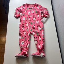 Carter  s 18m Pajama Christmas Santa Pink Baby Girl One Piece Footed Zip Up