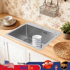 18 Gauge Stainless Single Bowl Topmount Drop In Kitchen Sink 22x18in Silver
