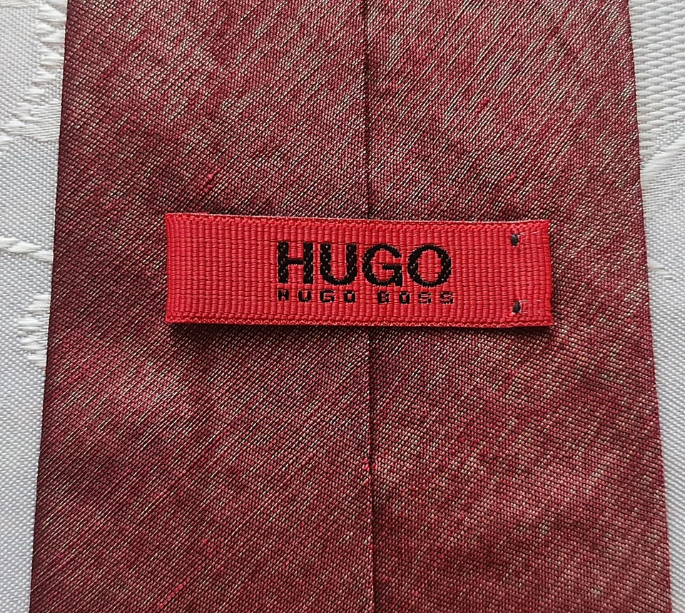CORBATA PARA HOMBRE CABALLEROS ITALIA VINTAGE AUTÉNTICA HUGO BOSS BORGOÑA SEDA LINO Foto 4 de 4