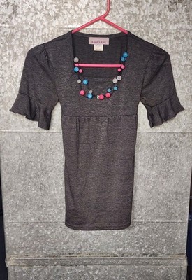 Cupid's Cup Grey Blouse SS Top With Necklace Girls L 10