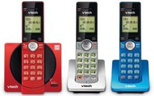 VTech 3-Handset Cordless Phone for Home with Caller ID... Red Blue Silver