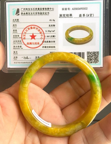 Certified yellow Green 53.5mm Natural Grade A Burma jadeite Bangle Bracelet 5502 - Photo 2/6