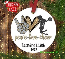 Cheerleading Christmas Ornament. Peace Love Cheer Ornament. Cheerleader Ornament
