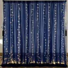 10x10ft Navy Blue Tulle Backdrop Curtain With Lights String Wedding Party